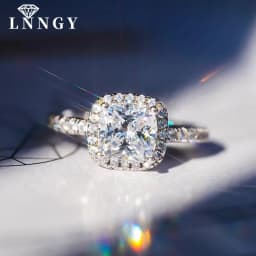 Lnngy Certified 8mm 2ct Moissanite Halo Engagement Ring Exquisite Square Shape Wedding Rings For Women Party Jewelry Gift