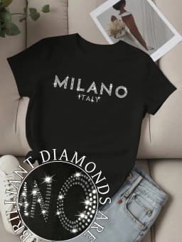 Summer Fashion Sparkling Glitter Rhinestone T-Shirt Short Sleeve Top Shiny Bling Women's Casual Wear