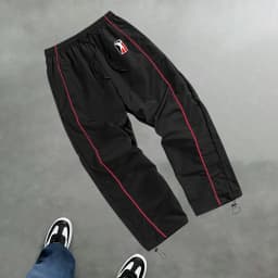 High Street Style Printed Color Blocked Drawstring Trousers Wide Leg Casual Pants Men's Trendy Straight Leg Athletic Sweatpants
