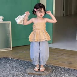 Korean version girls' checkered camisole 2026 summer new style children's western-style backless top baby camisole