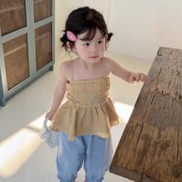 Korean version girls' checkered camisole 2026 summer new style children's western-style backless top baby camisole
