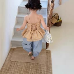 Korean version girls' checkered camisole 2026 summer new style children's western-style backless top baby camisole