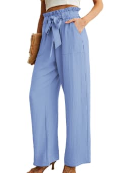 Women's High Waist Wide Leg Casual Pants with Pockets Adjustable Drawstring Loose Slimming Comfortable for Vacation