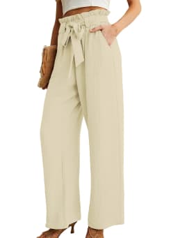 Women's High Waist Wide Leg Casual Pants with Pockets Adjustable Drawstring Loose Slimming Comfortable for Vacation
