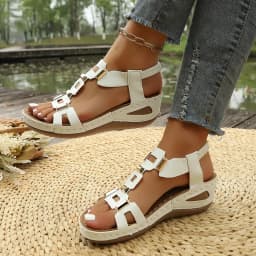 Plus-size Roman-style Women's Sandals Open-toe Beach Slippers Summer Wedge Heel, Comfortable Outdoor Slip-on Sandals