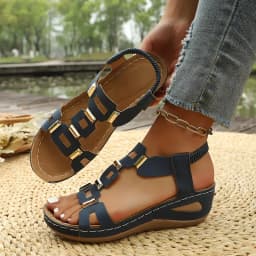 Plus-size Roman-style Women's Sandals Open-toe Beach Slippers Summer Wedge Heel, Comfortable Outdoor Slip-on Sandals