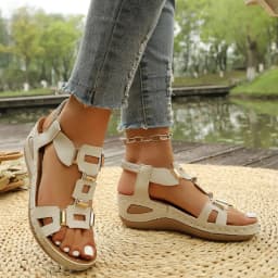 Plus-size Roman-style Women's Sandals Open-toe Beach Slippers Summer Wedge Heel, Comfortable Outdoor Slip-on Sandals