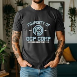 2026 Summer 100% Cotton OCP CORP Graphic Oversized Tee OCP CORP 1987 RoboCop Sci-Fi Retro Themed Short Sleeve