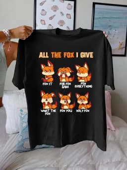 Women's Funny Red Fox Print T-Shirt Casual Crew Neck Short Sleeve Tops Regular Y2k All Seasons Furry Animal Pattern Clothing