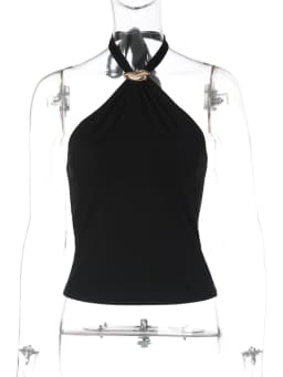 Dulzura Halter Backless Lace Up Slim Fit Metal Button Tank Top Women'S Vintage Casual Versatile Y2K Top Party Club Summer Outfit