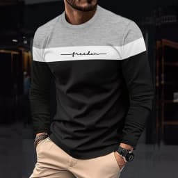2026 Autumn Men's T-Shirt Clothing Fashion Oversized Crew Neck Long Sleeve T-Shirt Top Simple Casual Stripe T-Shirts For Men