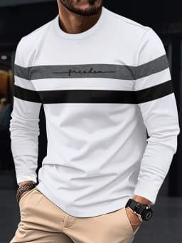 2026 Autumn Men's T-Shirt Clothing Fashion Oversized Crew Neck Long Sleeve T-Shirt Top Simple Casual Stripe T-Shirts For Men