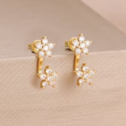 Female Cute Stars Small Flower White Zircon Stud Earrings for Women Vintage Gold Silver Color Wedding Jewelry Mother's Day Gifts