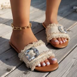 Women's Slippers Summer Sliding Metal Buckle Flat Shoes Fashion Sandals Women's Designer 2026 Comfortable Women's Shoes Slides
