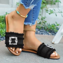 Women's Slippers Summer Sliding Metal Buckle Flat Shoes Fashion Sandals Women's Designer 2026 Comfortable Women's Shoes Slides