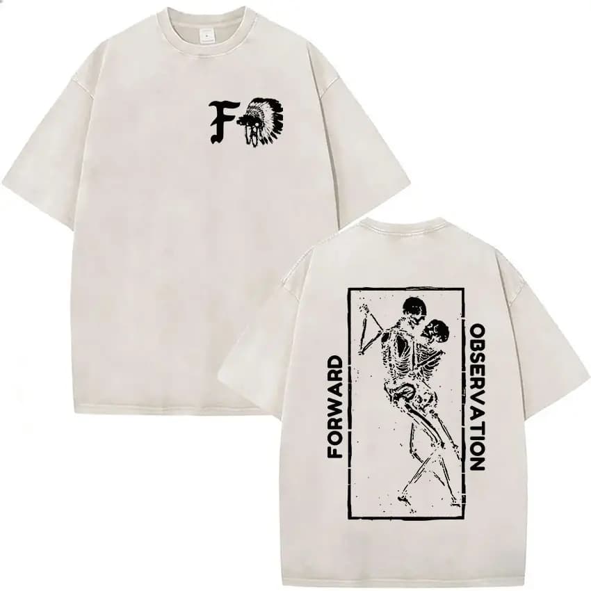 2026 Hot Sale Forward Observations Group Vintage Washed T Shirt Men's Classic Skeleton Punk Graphic Oversized T-shirt Streetwear