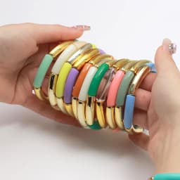 3Pcs/Set Trendy Colorful Thin Tube Beads Stackable Bracelets Elegant Geometric Curved Beaded Elastic Bangles Women Jewelry