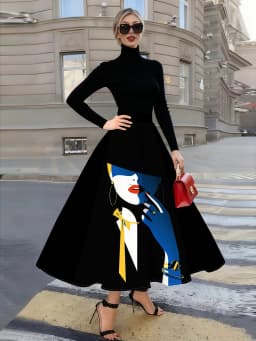 Retro Boho Art Portrait Print Midi Skirt for Women Elegant Fashion A Line High Waist Summer Casual Office Wear Trendy 2024