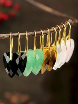 Charming Natural Stone Heart Pendant Ladies' Earrings Natural White Quartz Rose Quartz Green Aventurine Faceted Heart pendant