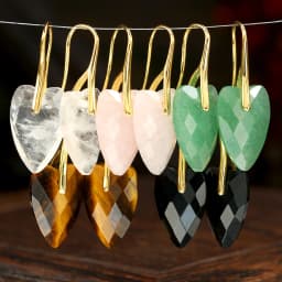 Charming Natural Stone Heart Pendant Ladies' Earrings Natural White Quartz Rose Quartz Green Aventurine Faceted Heart pendant