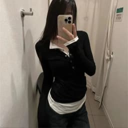 Women Spring Autumn Long Sleeve T-Shirt Wear Base Shirt Spicy Retro Fake Two-piece V-neck Long Sleeve Korean Style Chic T-shirt