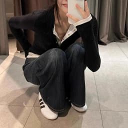 Women Spring Autumn Long Sleeve T-Shirt Wear Base Shirt Spicy Retro Fake Two-piece V-neck Long Sleeve Korean Style Chic T-shirt
