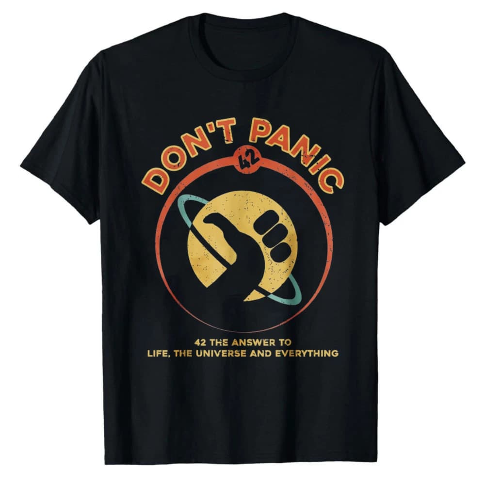Retro-Hitchhikers-Guide-To-The-Galaxy-Graphic-Tee-42-Answer-To-Life-The-Universe-and-Everything-Don't-Panic-Casual-T-Shirts