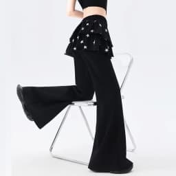 American Retro Sporty Style Faux Two-Piece Casual Sweatpants For Women Spring Summer Ruffled Slightly Flared Pants With Star