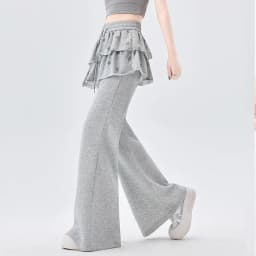 American Retro Sporty Style Faux Two-Piece Casual Sweatpants For Women Spring Summer Ruffled Slightly Flared Pants With Star