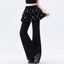 American Retro Sporty Style Faux Two-Piece Casual Sweatpants For Women Spring Summer Ruffled Slightly Flared Pants With Star