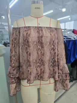 New Summer Women's Casual Printed Off-the-Shoulder Chiffon Blouse: Elegant Color-Blocking, Resort Style, Perfect for Summer