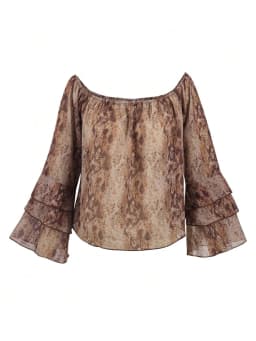 New Summer Women's Casual Printed Off-the-Shoulder Chiffon Blouse: Elegant Color-Blocking, Resort Style, Perfect for Summer