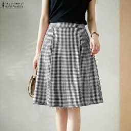 2026 Summer Elastic Waist Plaid Midi Skirt ZANZEA Elegant Women Work OL Skirts Stylish A-line Jupes Casual Holiday Faldas Saia