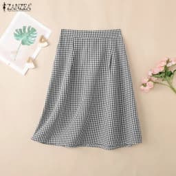 2026 Summer Elastic Waist Plaid Midi Skirt ZANZEA Elegant Women Work OL Skirts Stylish A-line Jupes Casual Holiday Faldas Saia