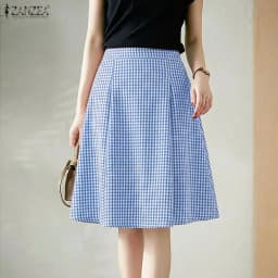 2026 Summer Elastic Waist Plaid Midi Skirt ZANZEA Elegant Women Work OL Skirts Stylish A-line Jupes Casual Holiday Faldas Saia
