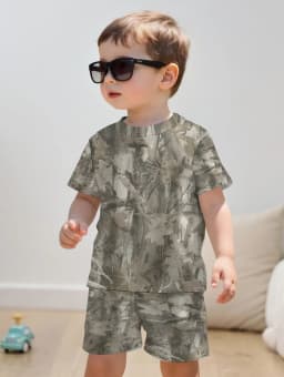 Camouflage Hunting Boys Set Forest Print Sport Short Sleeve Shorts 2-Piece Set Trip Tactical Training Oversize Top Kids Clothing