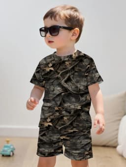 Camouflage Hunting Boys Set Forest Print Sport Short Sleeve Shorts 2-Piece Set Trip Tactical Training Oversize Top Kids Clothing