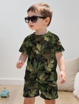 Camouflage Hunting Boys Set Forest Print Sport Short Sleeve Shorts 2-Piece Set Trip Tactical Training Oversize Top Kids Clothing