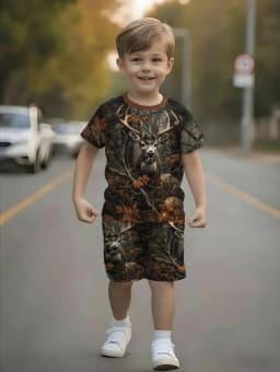 Camouflage Hunting Boys Set Forest Print Sport Short Sleeve Shorts 2-Piece Set Trip Tactical Training Oversize Top Kids Clothing