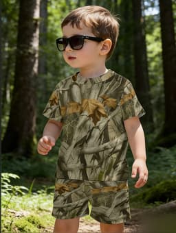 Camouflage Hunting Boys Set Forest Print Sport Short Sleeve Shorts 2-Piece Set Trip Tactical Training Oversize Top Kids Clothing