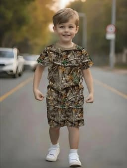 Camouflage Hunting Boys Set Forest Print Sport Short Sleeve Shorts 2-Piece Set Trip Tactical Training Oversize Top Kids Clothing
