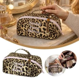 Fashion Vintage Leopard Tote Bag Handheld Large Capacity Storage Box Zipper Design Handbag Toiletry Organization
