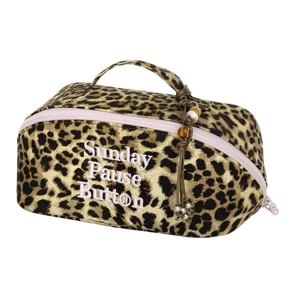 Fashion Vintage Leopard Tote Bag Handheld Large Capacity Storage Box Zipper Design Handbag Toiletry Organization