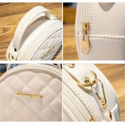 Fashion Lingge Embroidered Small Round Bag Solid Color Zipper Women Shoulder Bag PU Leather Crossbody Bag