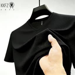 Premium Men's Business Casual V Neck T-Shirt Ice Silk Lightweight Breathable Summer Tops