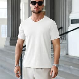 Premium Men's Business Casual V Neck T-Shirt Ice Silk Lightweight Breathable Summer Tops