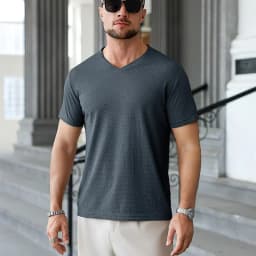 Premium Men's Business Casual V Neck T-Shirt Ice Silk Lightweight Breathable Summer Tops