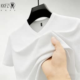 Premium Men's Business Casual V Neck T-Shirt Ice Silk Lightweight Breathable Summer Tops