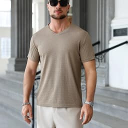 Premium Men's Business Casual V Neck T-Shirt Ice Silk Lightweight Breathable Summer Tops