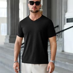 Premium Men's Business Casual V Neck T-Shirt Ice Silk Lightweight Breathable Summer Tops